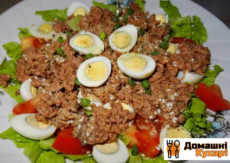 Салат з перепелиними яйцями і тунцем - фото крок 6